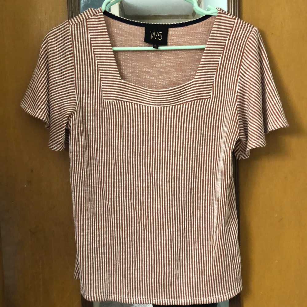 vertical striped blouse with square neckline